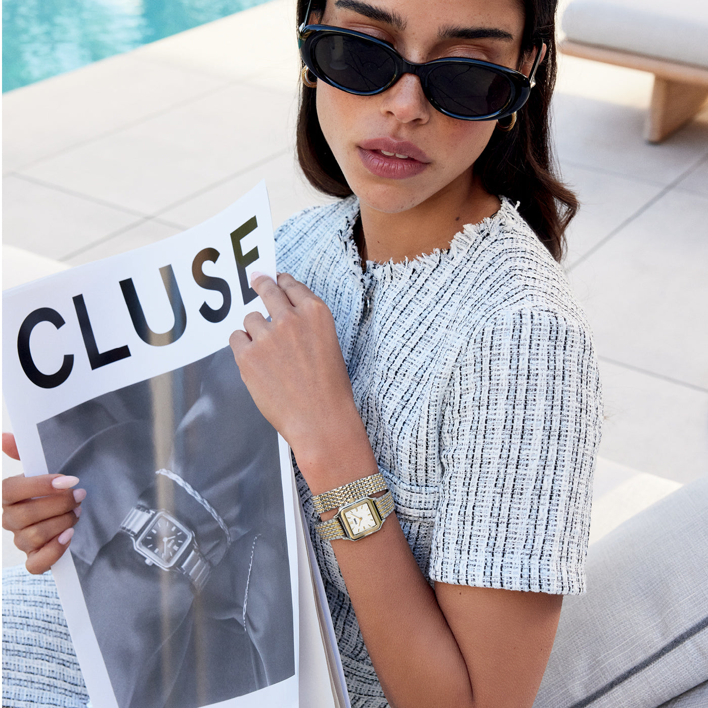 Gracieuse Petite Montre Double Acier, Blanc, Bicolore