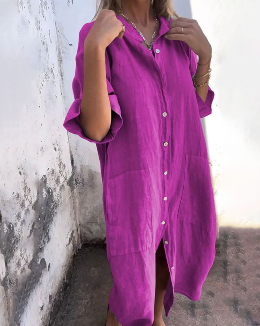 Mellie™ - ROBE CHEMISE CASUAL LONGUE À LA CHEVILLE AVEC UN STYLE SANS EFFORT