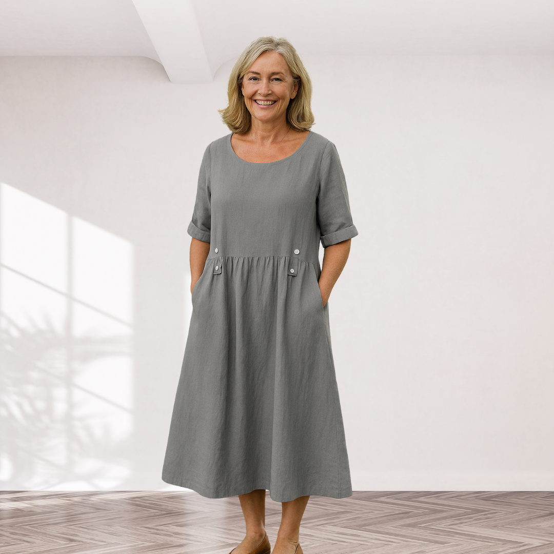 Cavell™ – Robe Ample avec Détails Élégants en Cuir et Poches