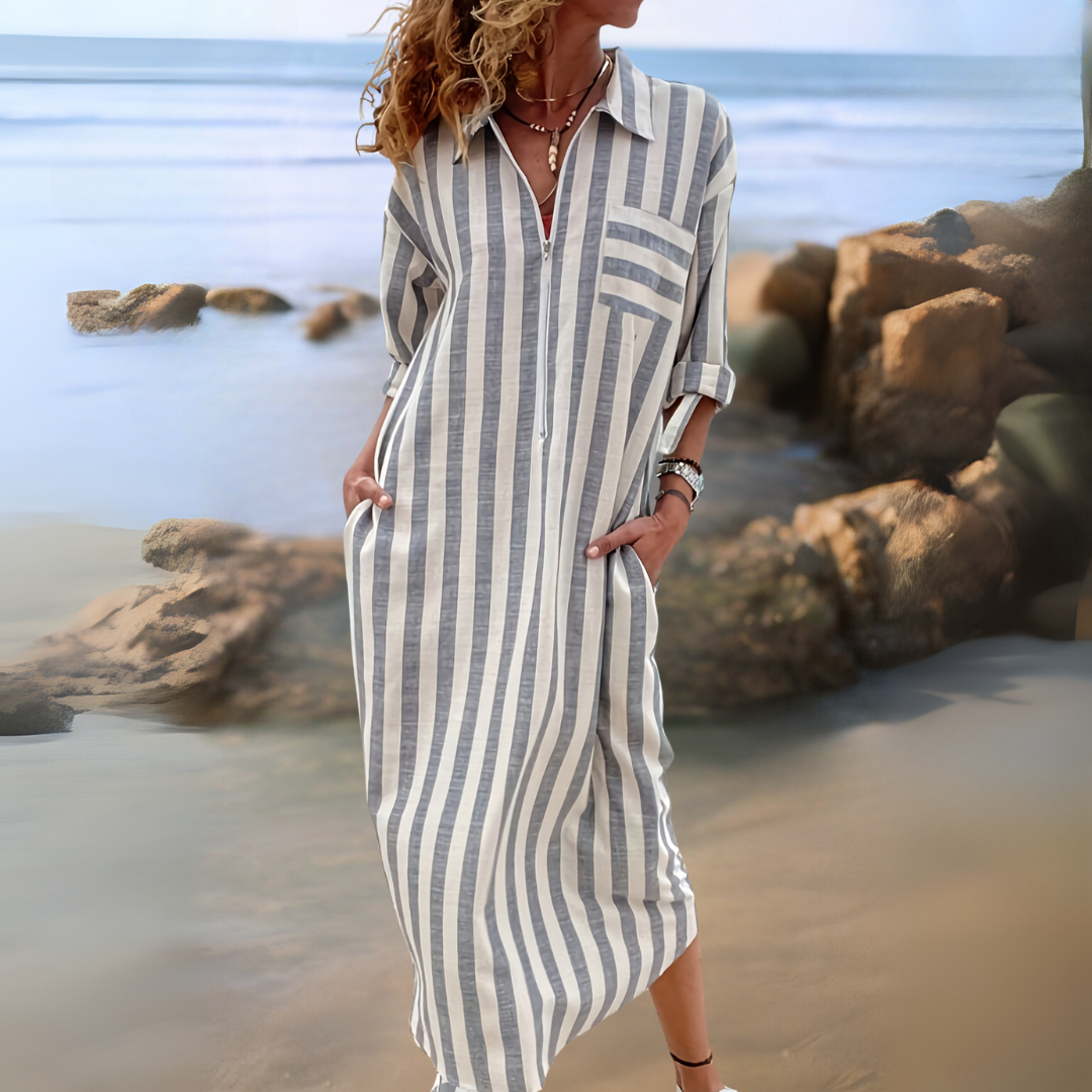 Joyce™ - ROBE À RAYURES ÉLÉGANTE AVEC ENCOLURE EN V