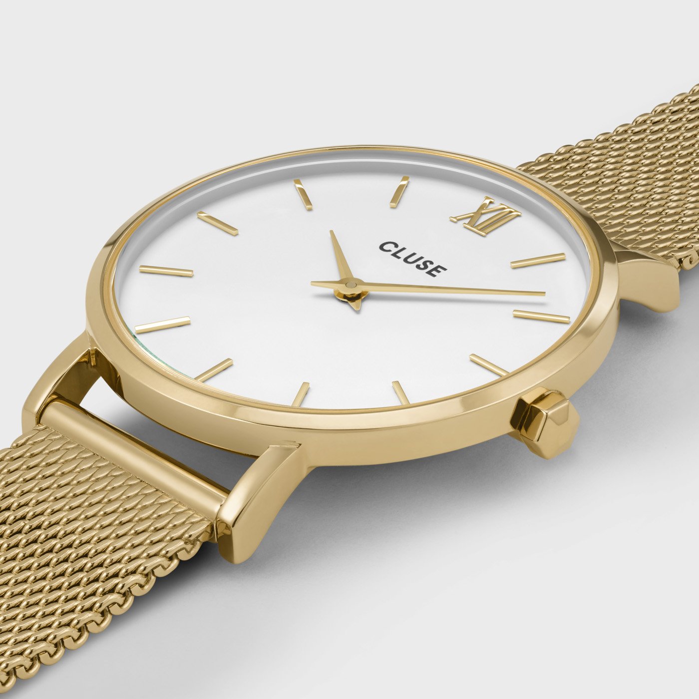 Montre Minuit Mesh, Blanc, Couleur Or
