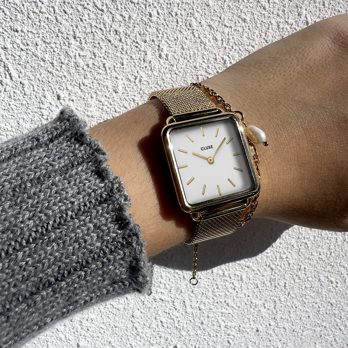La montre Tétragone Mesh, Blanc, Couleur Or