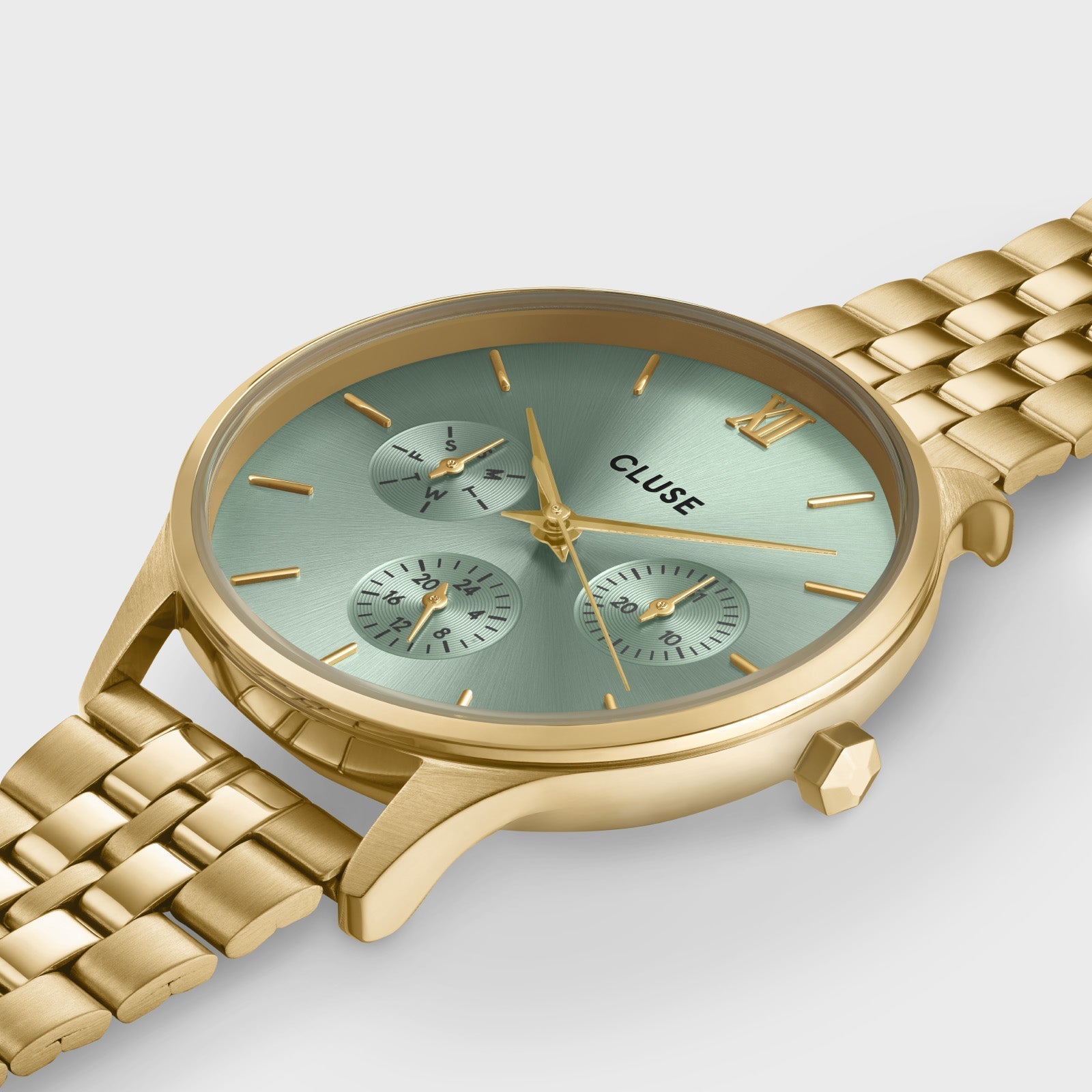 Montre Multifonction Minuit Acier, Vert Sauge, Couleur Or