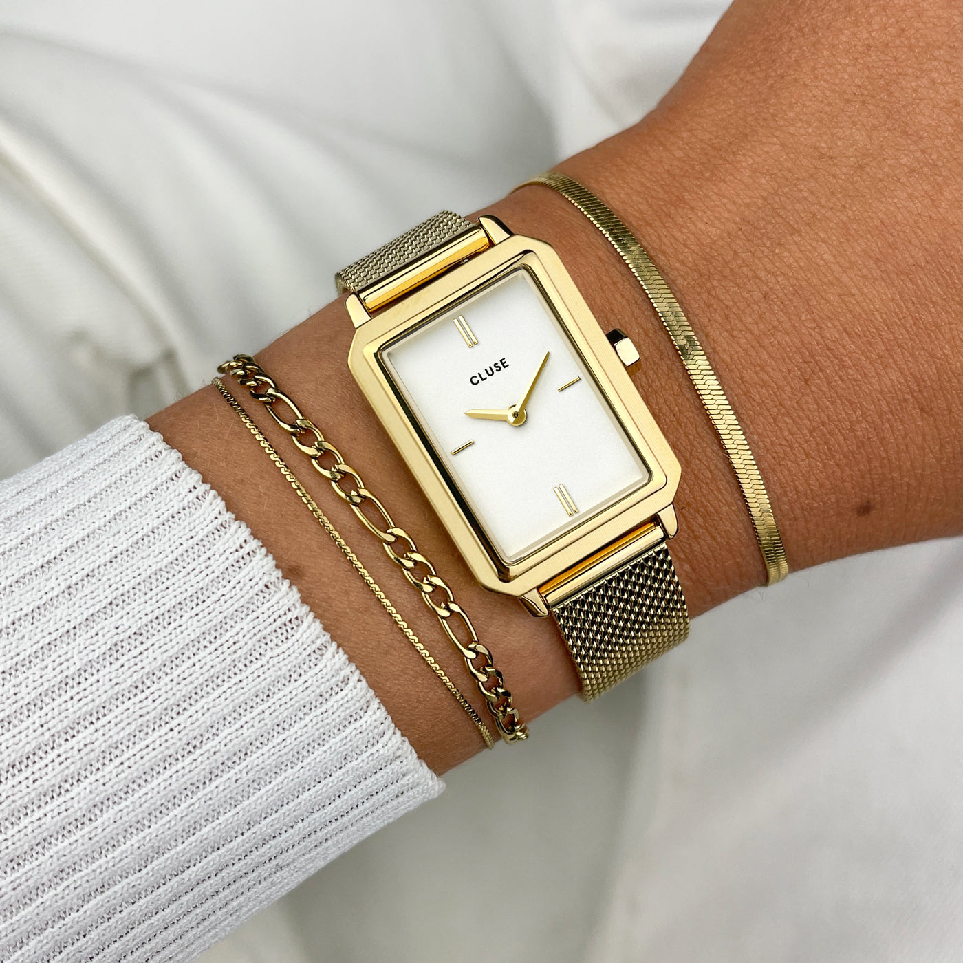 Montre Fluette Maille Blanche, Couleur Or