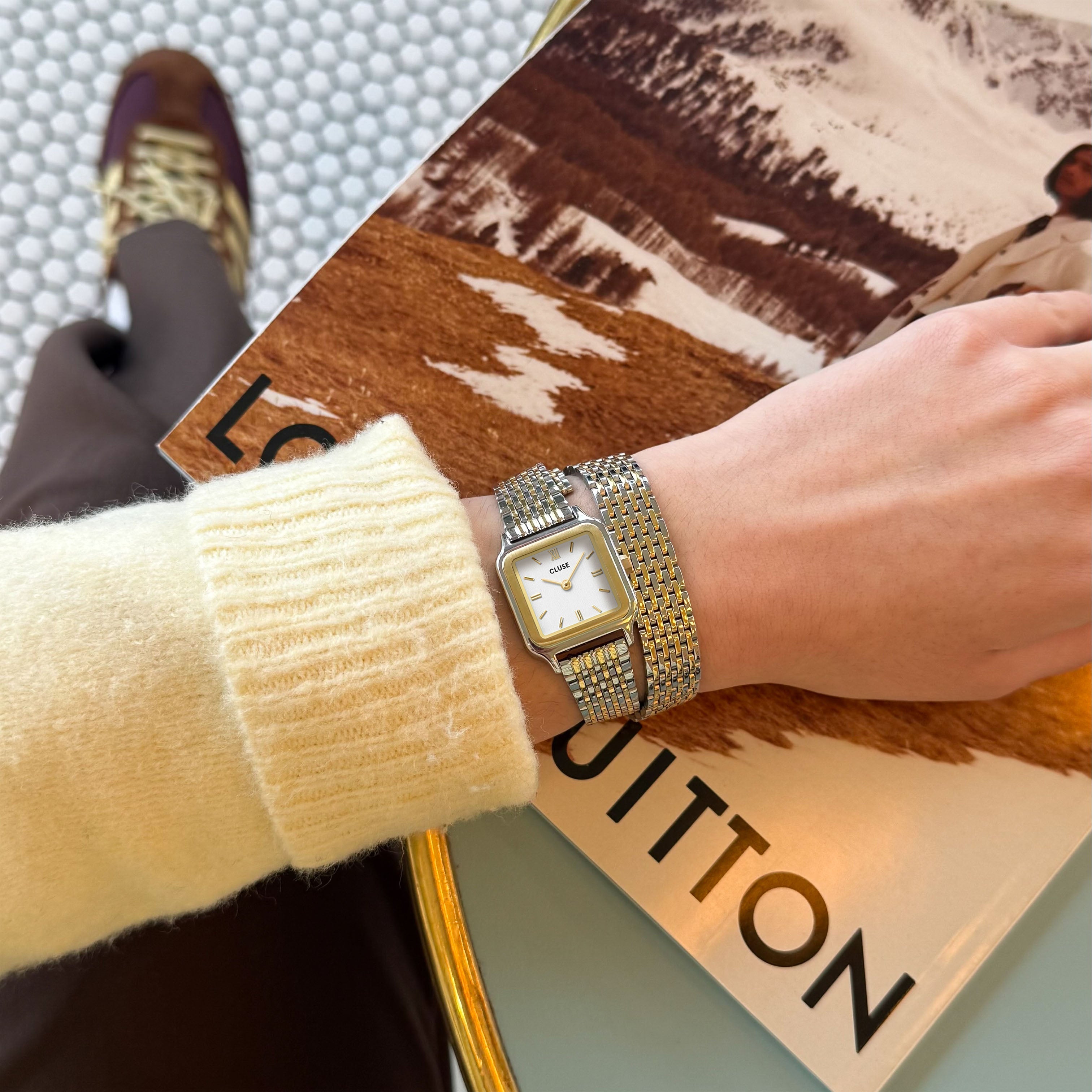 Gracieuse Petite Montre Double Acier, Blanc, Bicolore