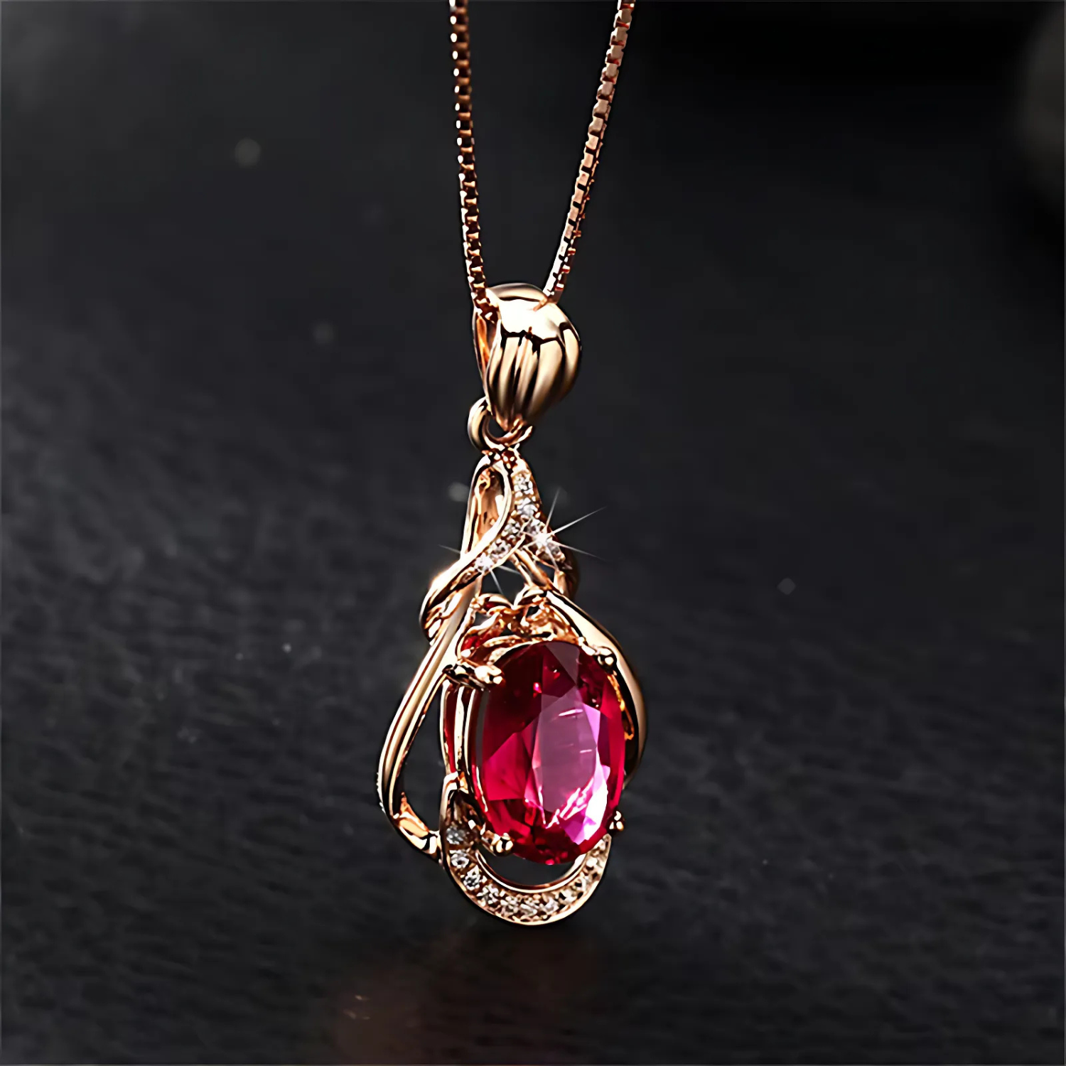 Exquisite Red Crystal Gold Necklace