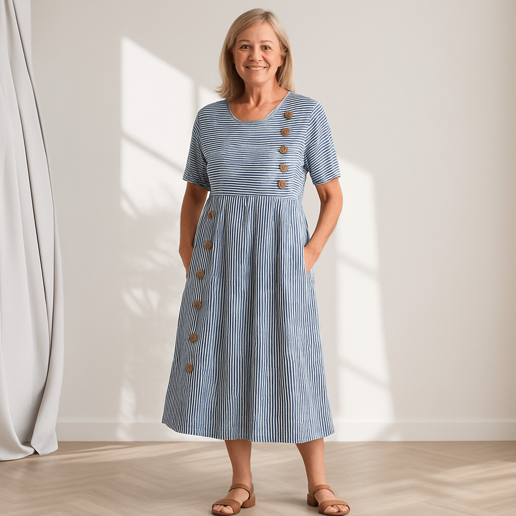 Cavell™ – Robe à boutons rayée avec coupe décontractée et tissu doux