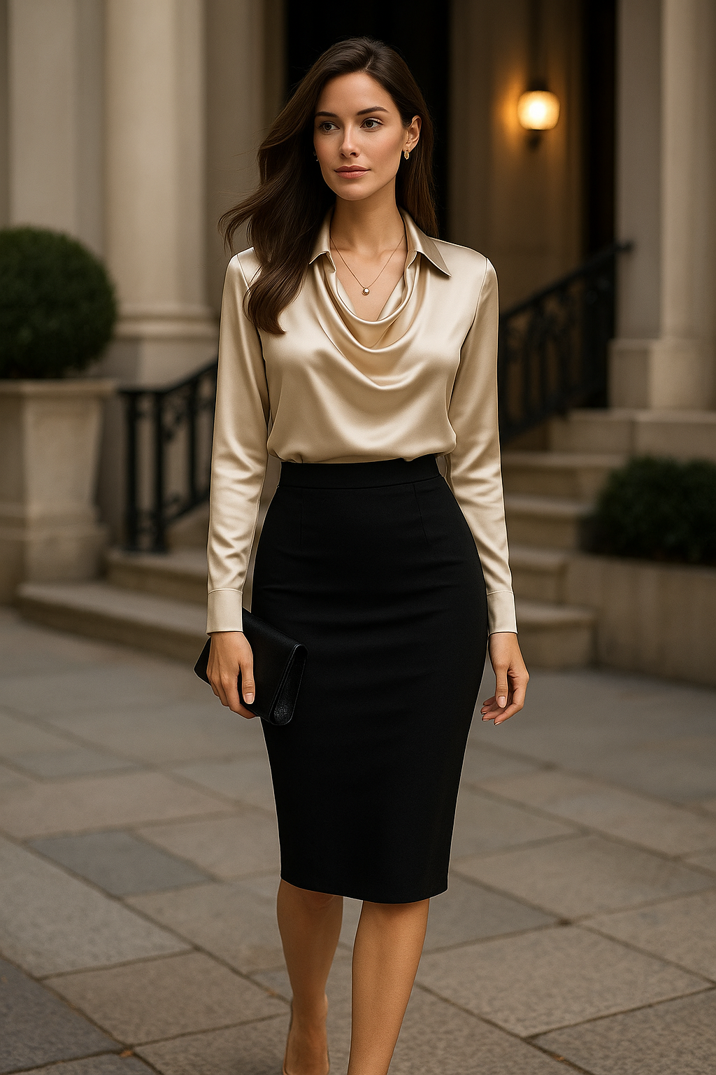 Noelle™ - BLOUSE BRILLANTE AVEC COL PLISSE