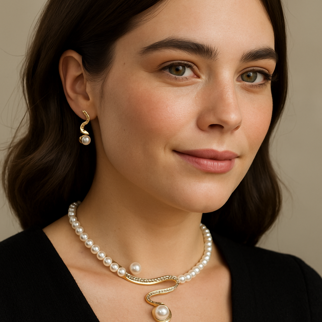 Ensemble de collier et boucles d'oreilles en perles naturelles