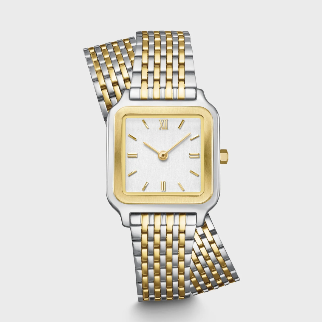 Gracieuse Petite Montre Double Acier, Blanc, Bicolore