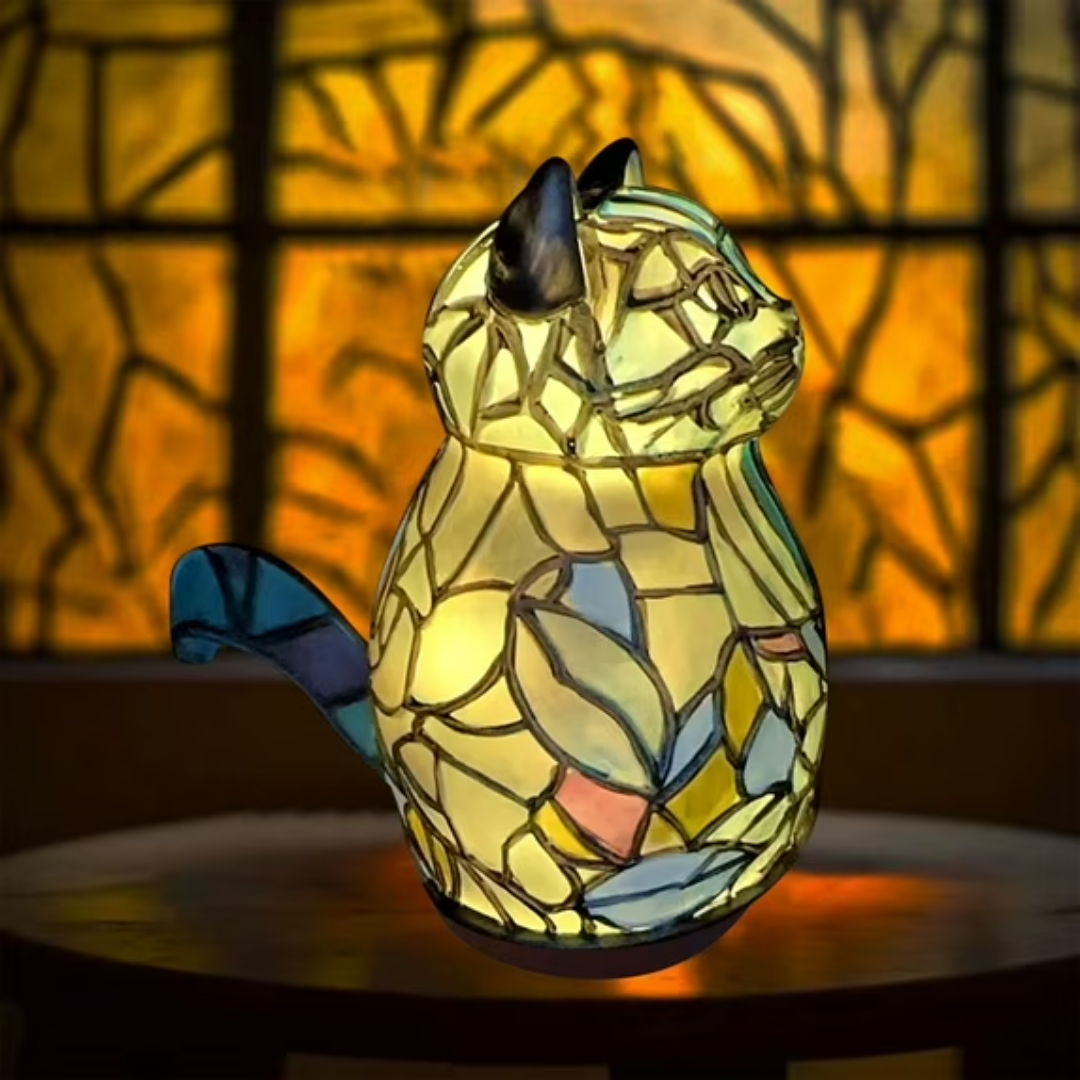 Lampe en Sablé Doré en Forme de Chat