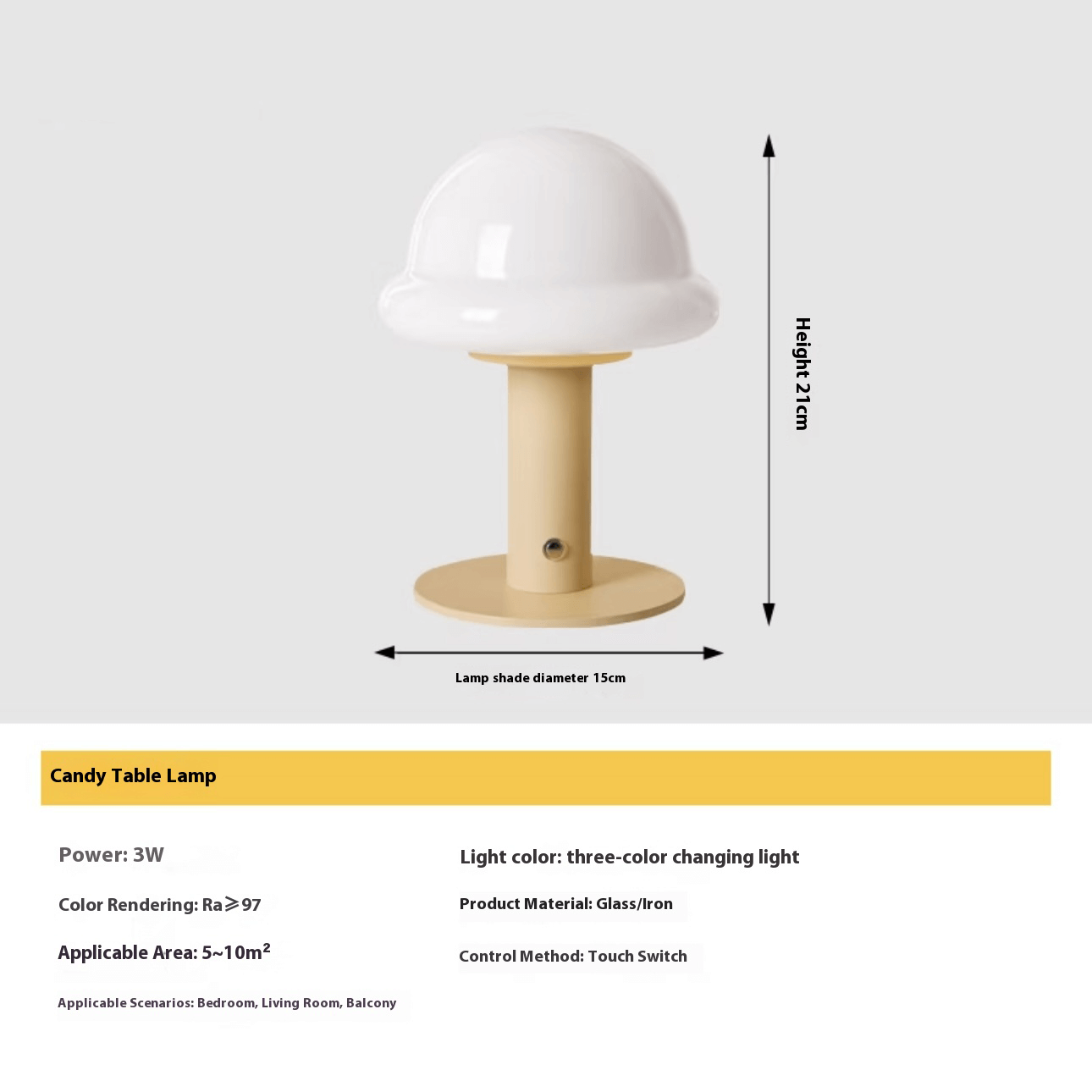 Lampe de Table Candy – LED Tactile, 3 Couleurs, Rechargeable