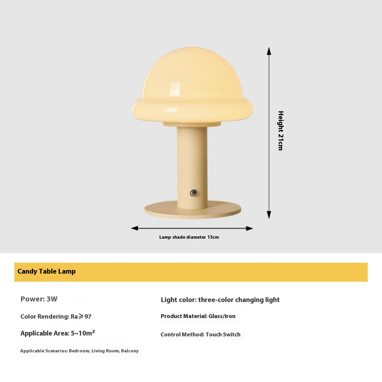 Lampe de Table Candy – LED Tactile, 3 Couleurs, Rechargeable