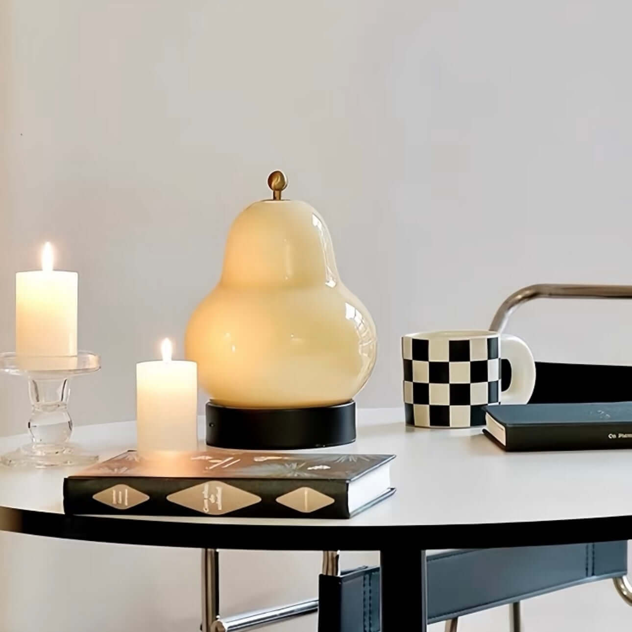 Lampe de Nuit Vintage Poire Française – Lampe de Chevet LED Rechargeable avec Abat-jour en Verre Crème