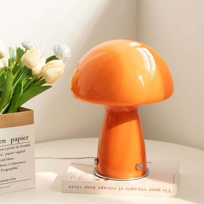Lampe de Table Champignon | Verre, USB & Dimming Continu
