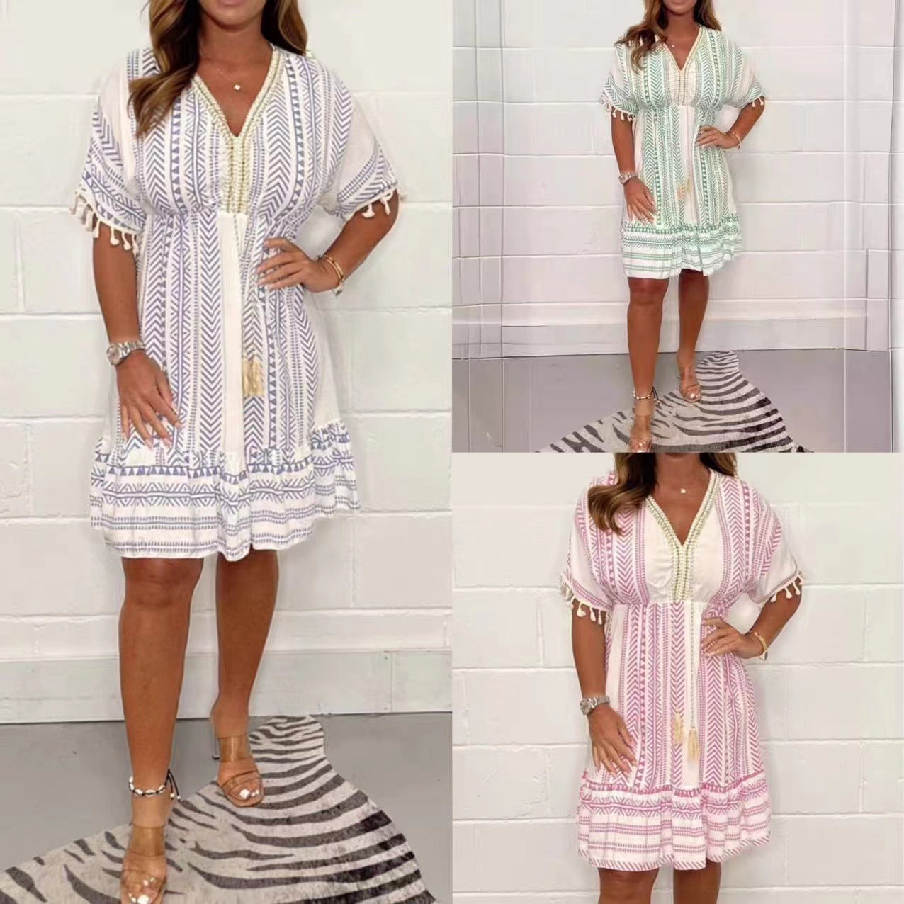 Gail™ - ROBE VINTAGE BOHÉMIENNE AVEC IMPRIMÉ ETHNIQUE