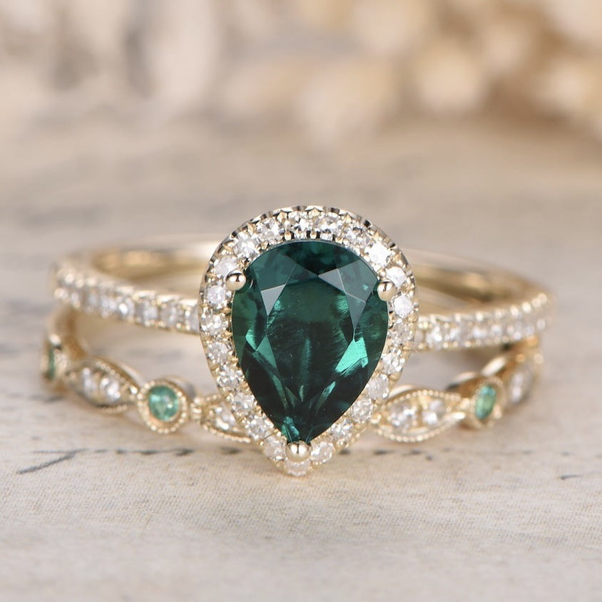Ensemble de Bagues Zircon Goutte d'Eau