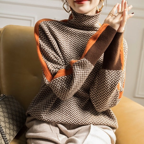 Marieke | Turtleneck Sweater with Striking Contrasting Stripes