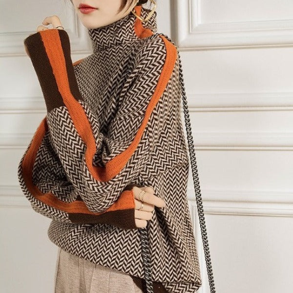 Marieke | Turtleneck Sweater with Striking Contrasting Stripes