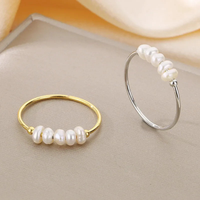 Gold Pearl Charm Ring