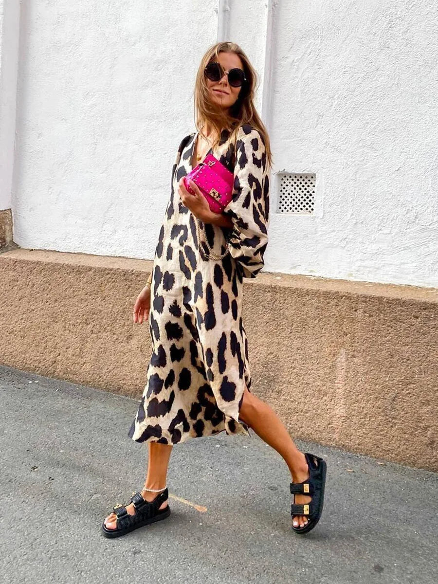 Zarina | Leopard V-Neck Maxi Dress