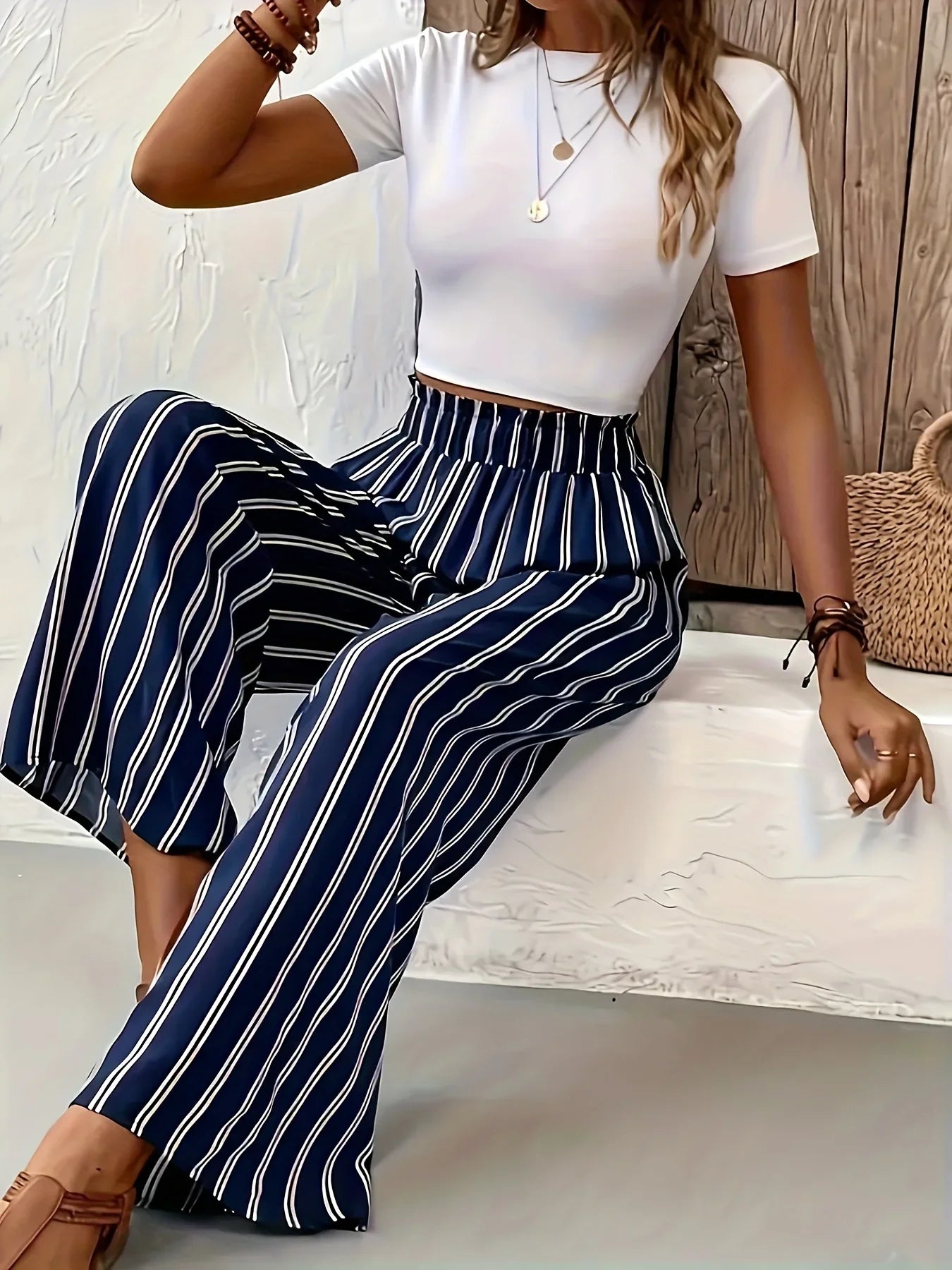 Abby | Pantalon rayé élégant avec jambes larges