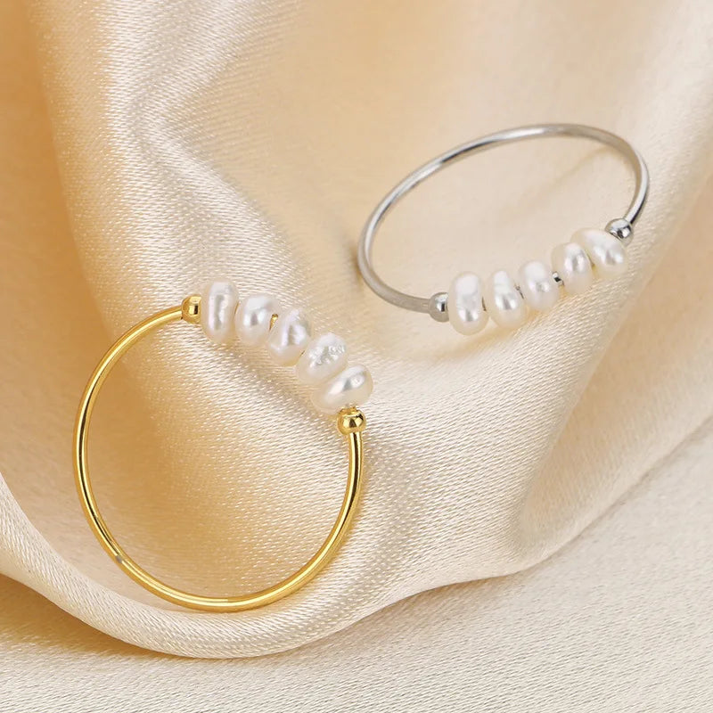 Gold Pearl Charm Ring