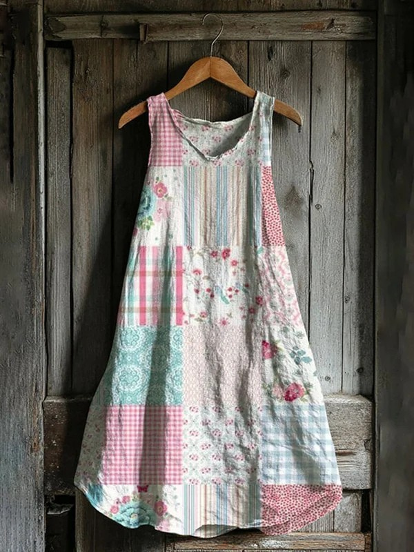 Robe Tank Art Florale Géométrique Vintage