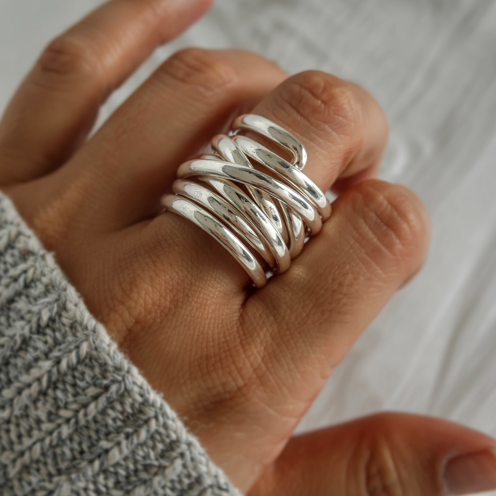 Bliss – Bague vintage en argent superposé, design épais