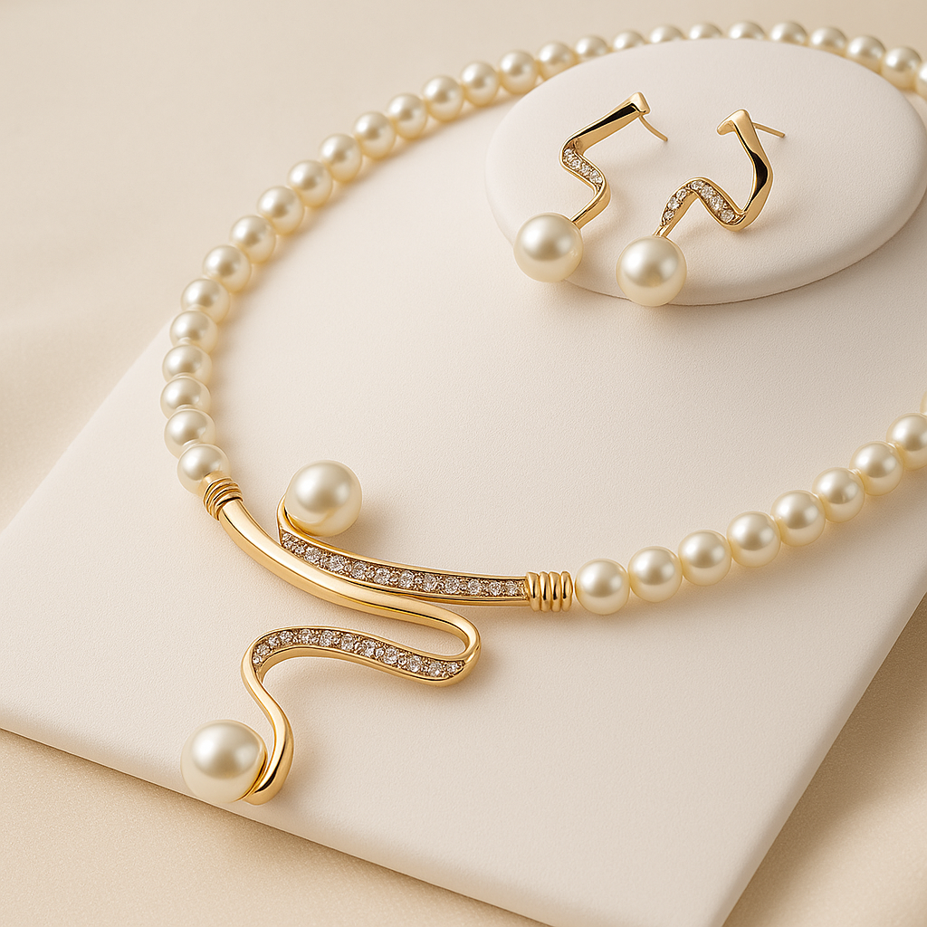 Ensemble de collier et boucles d'oreilles en perles naturelles