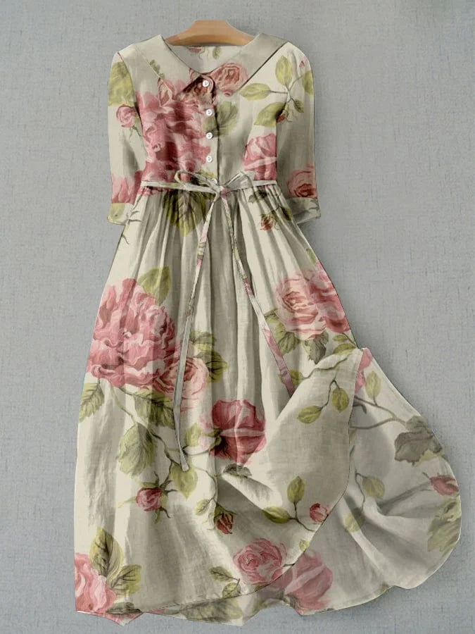Marley - Robe à Imprimé Floral Rétro avec Taille Lacée