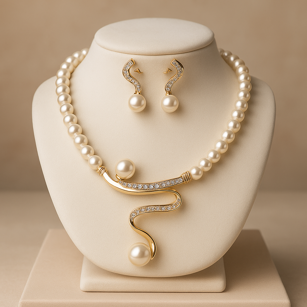 Ensemble de collier et boucles d'oreilles en perles naturelles