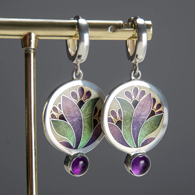 Boucles d'oreilles Boho en cristal violet