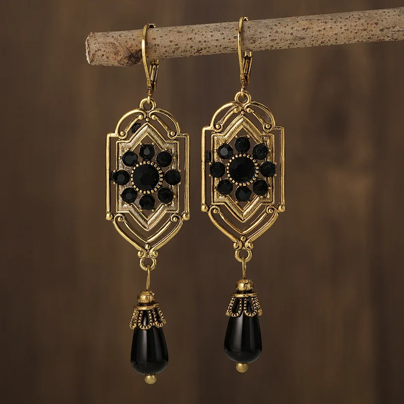 Charm - Boucles d'oreilles en cristal noir vintage