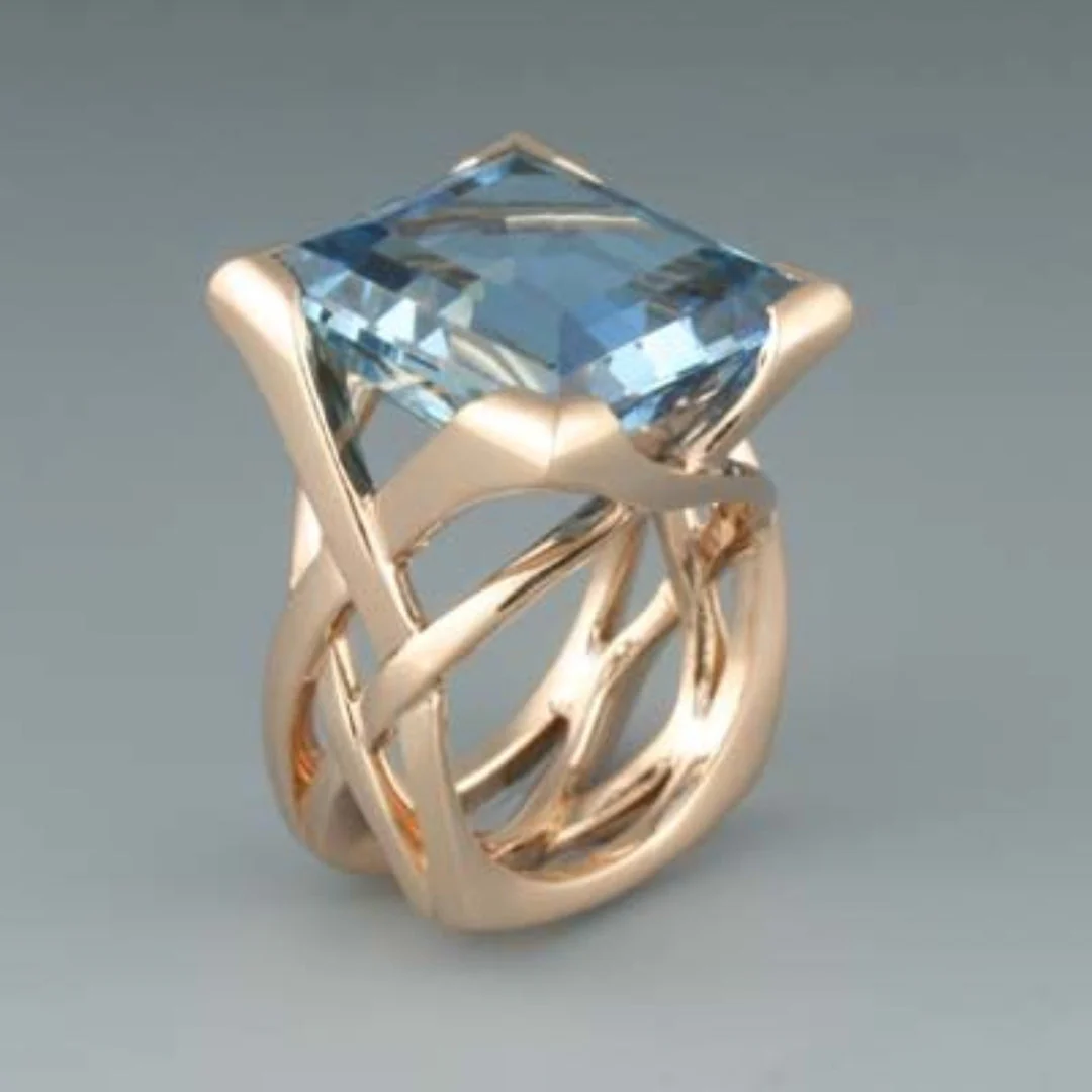 Bague Vintage en Or Rose et Bleu