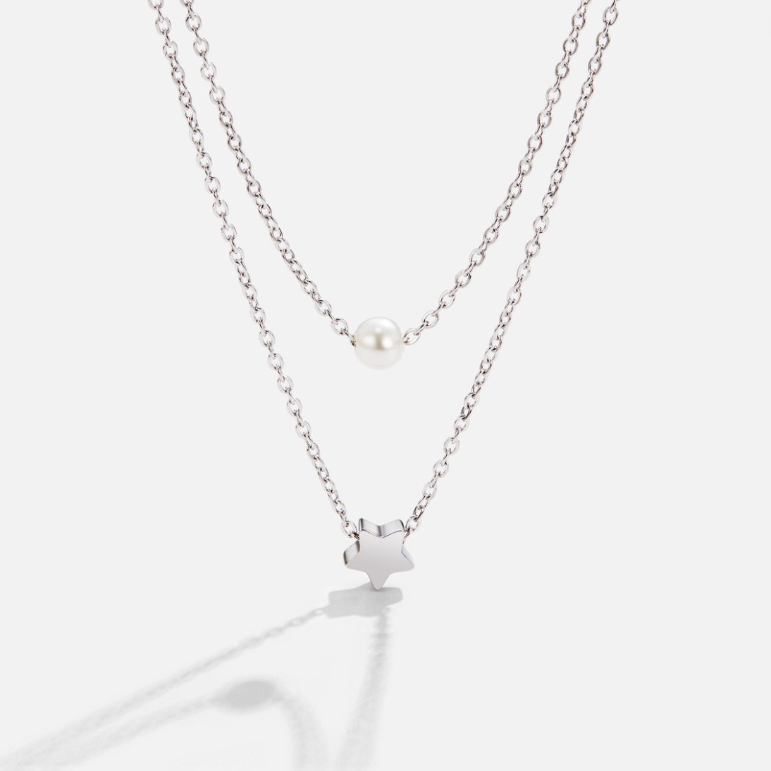 Collier en Argent Superposé avec Étoile & Perle