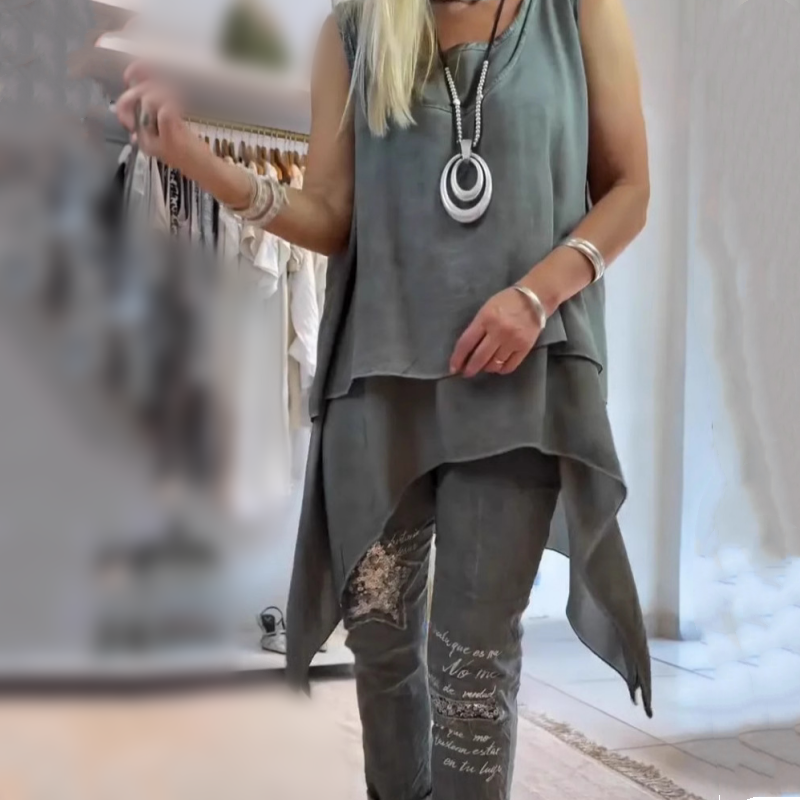 Oriane™ - ENSEMBLE EN DEUX PIÈCES AVEC TOP SANS MANCHES ET PANTALONS IMPRIMÉS