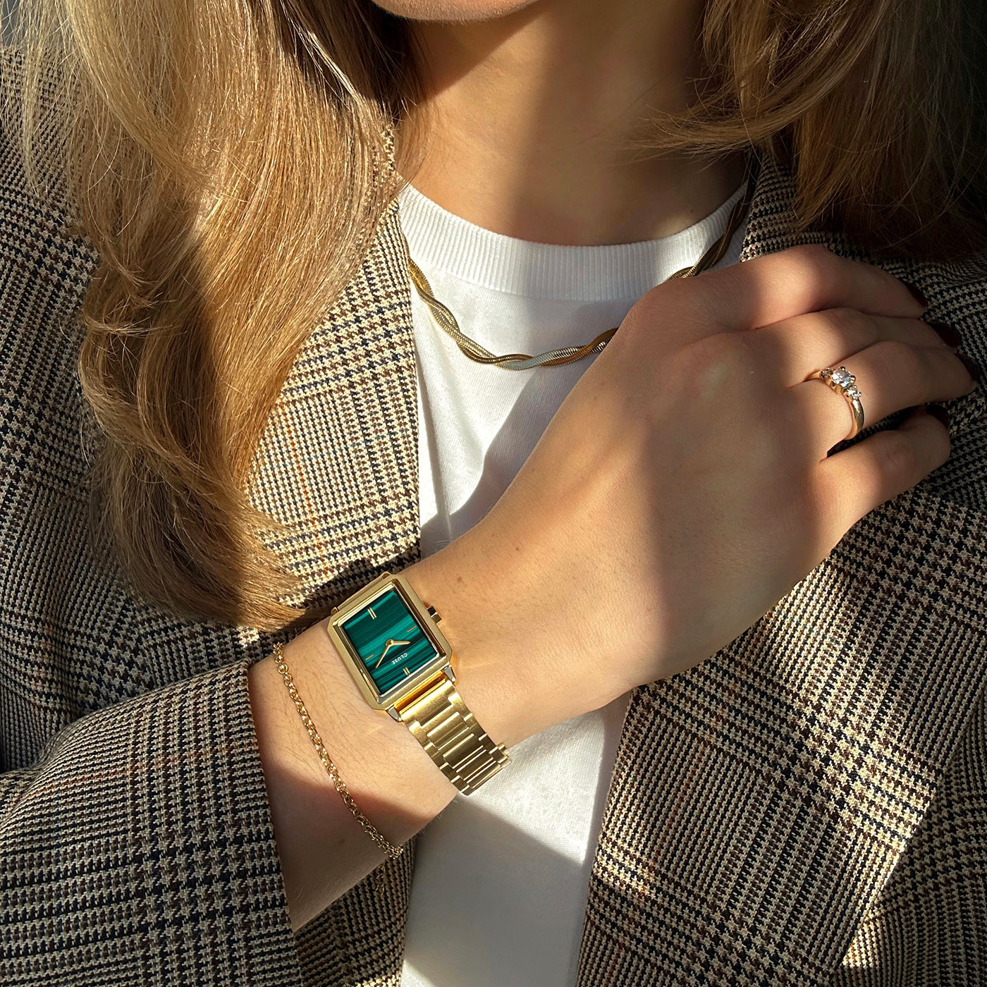 Montre Fluette Acier, Couleur Verte, Or