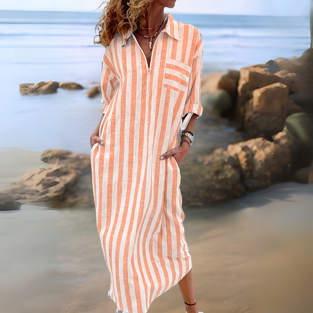 Joyce™ - ROBE À RAYURES ÉLÉGANTE AVEC ENCOLURE EN V
