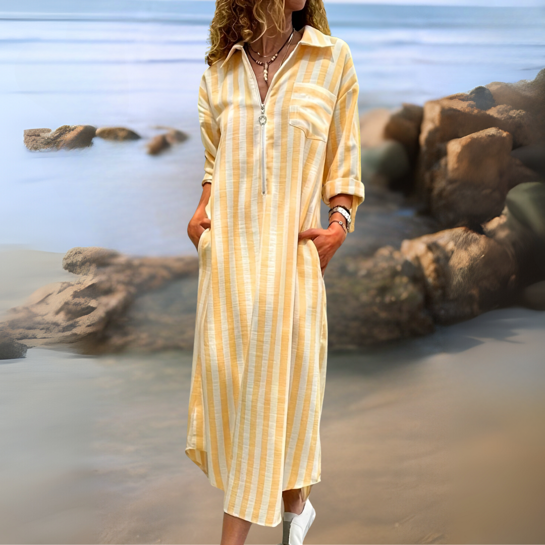 Joyce™ - ROBE À RAYURES ÉLÉGANTE AVEC ENCOLURE EN V