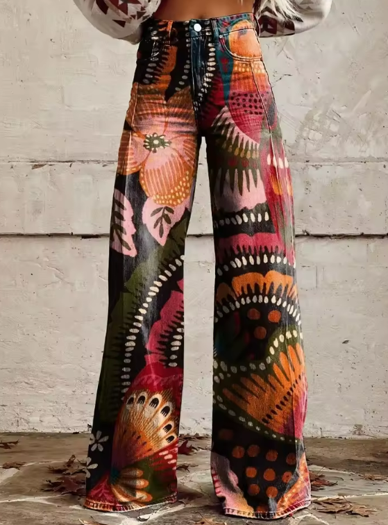 Arianne | Pantalon boho avec imprimé artistique vivant