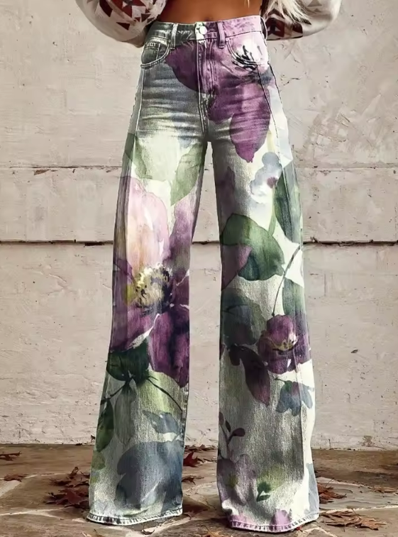 Noemi | Jeans vintage à jambes larges et imprimé floral