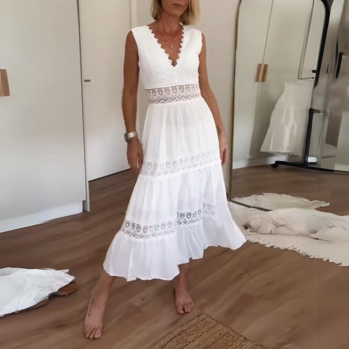 Sadie | Lace Camisole Dress with V Neckline