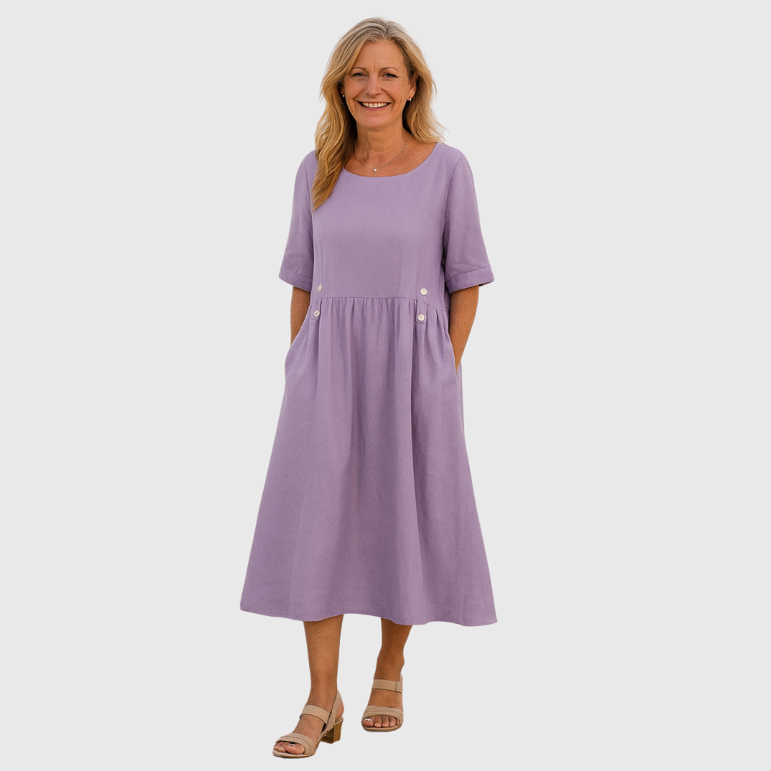 Cavell™ – Robe Ample avec Détails Élégants en Cuir et Poches