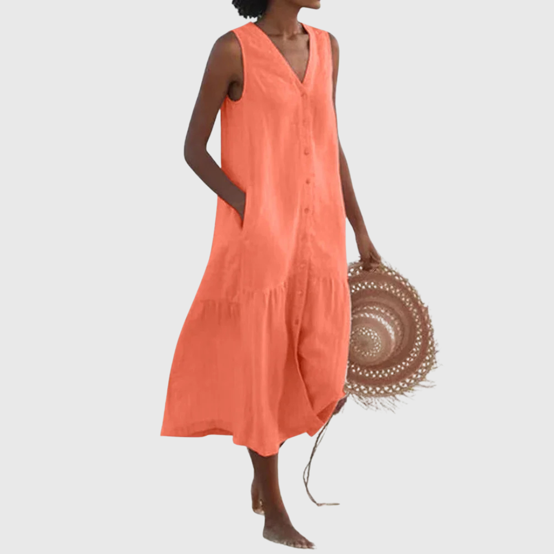 Cavell™ – Robe d'été sans manches avec fermeture à boutons
