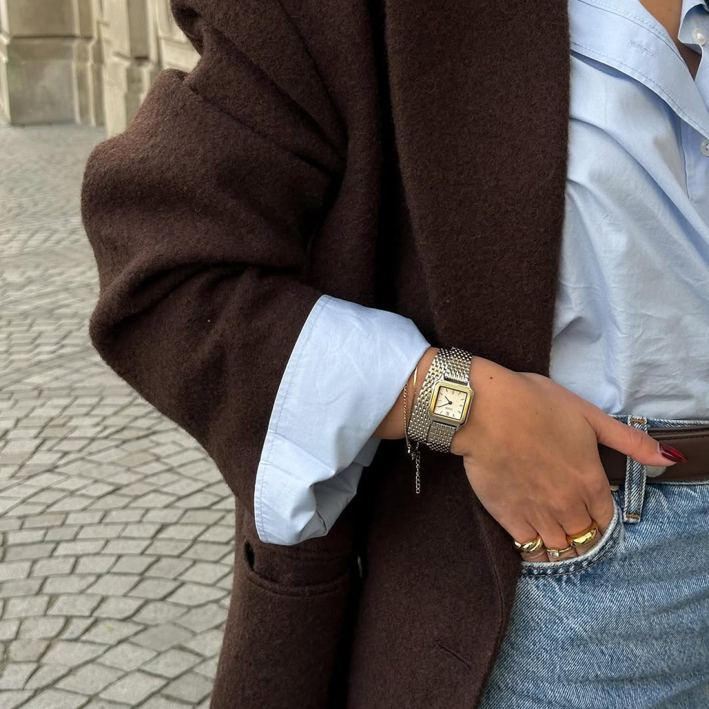 Gracieuse Petite Montre Double Acier, Blanc, Bicolore