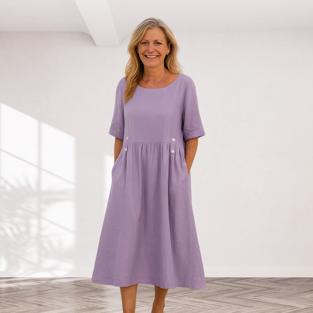 Cavell™ – Robe Ample avec Détails Élégants en Cuir et Poches