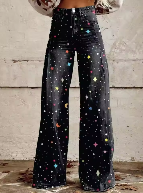 Jona | Jeans larges mystiques avec imprimé étoilé