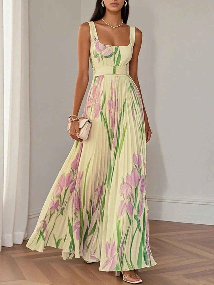 Liana™ | Robe Maxi en Chiffon Plissé