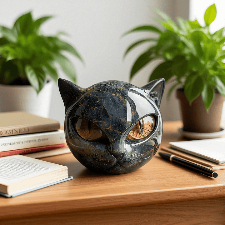 NyxCharm | Sculpture de Tête de Chat Noir Mystique